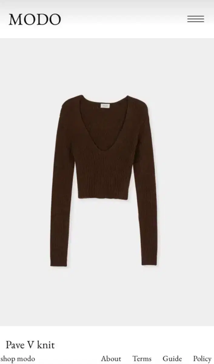 (구함)샵모도 모도마켓 pave v knit chocolate